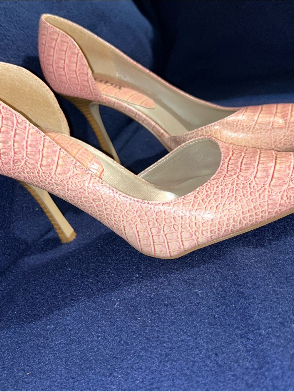 Diba Pink Croc-Embossed Pointed Toe Heels